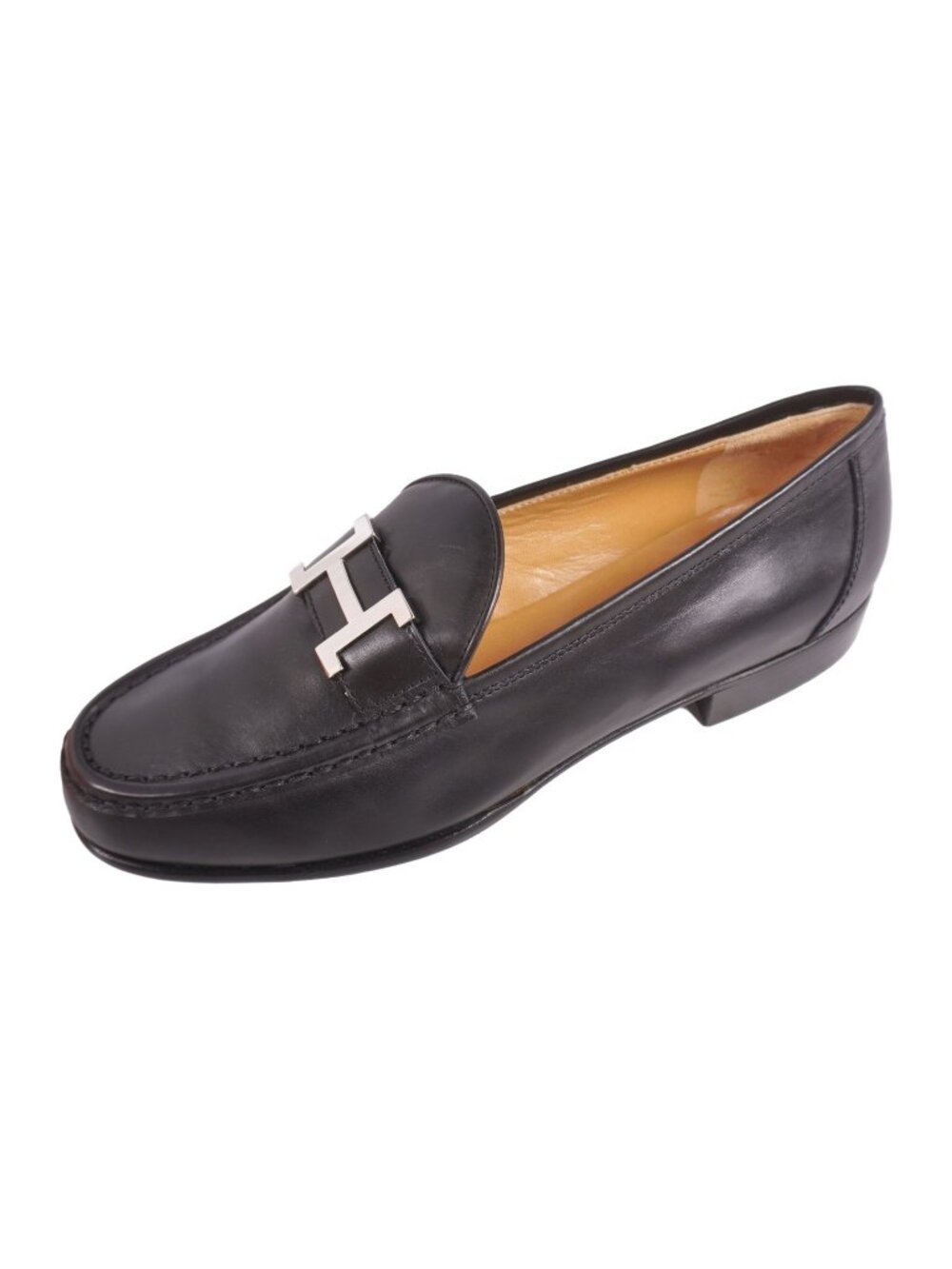Hermes Loafers Moccasins H Logo Constance Shoes Leather Black